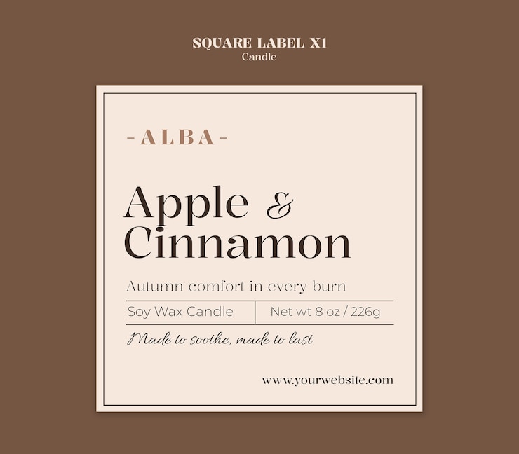 Gratis PSD elegant apple and cinnamon candle label template