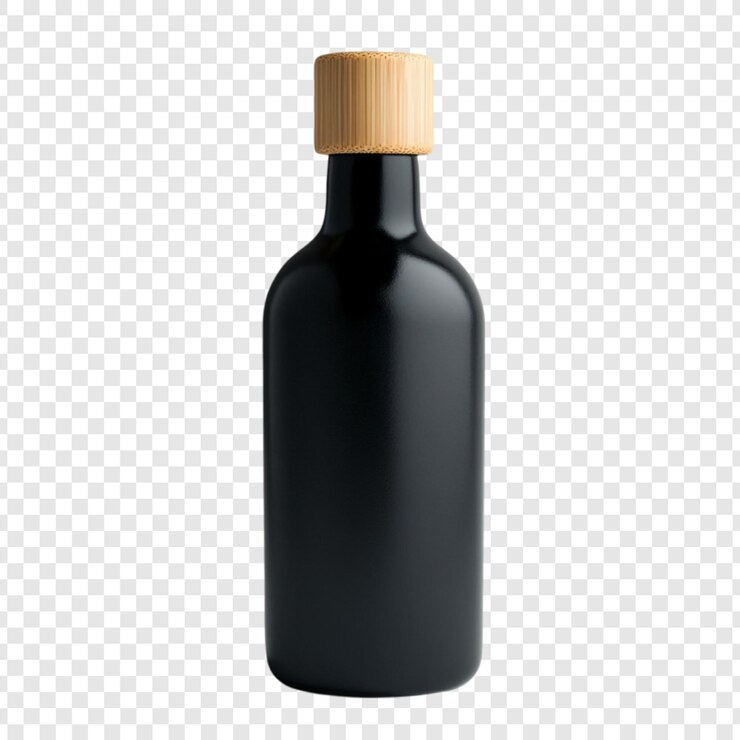 Gratis PSD elegant black glass bottle with bamboo cap