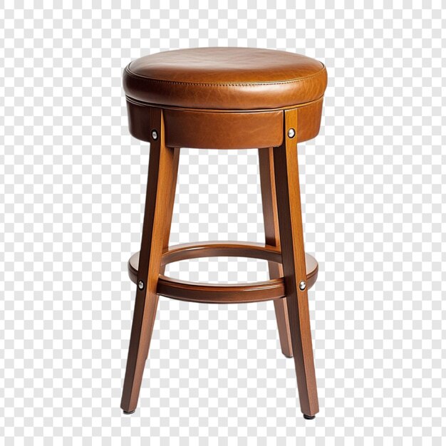 Elegant Brown Leather Bar Stool with Wooden Legs