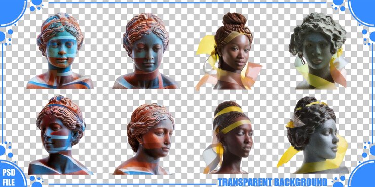Gratis PSD elegant busts with unique hairstyles on transparent background