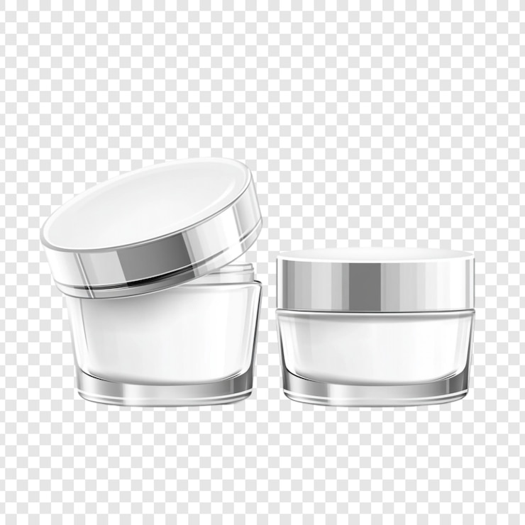 Gratis PSD elegant cosmetic jars mockup two white cream containers with silver lids isolated on transparent background