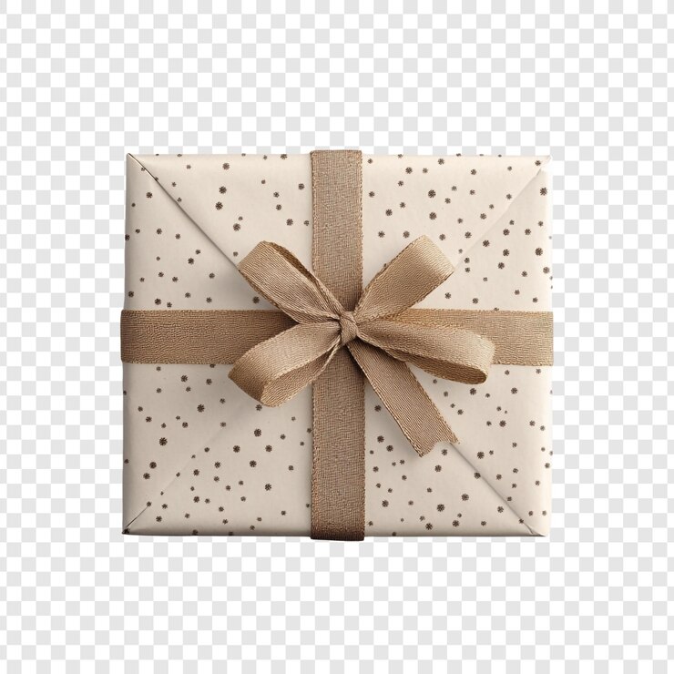 Gratis PSD elegant gift wrapped in beige and brown with polka dots