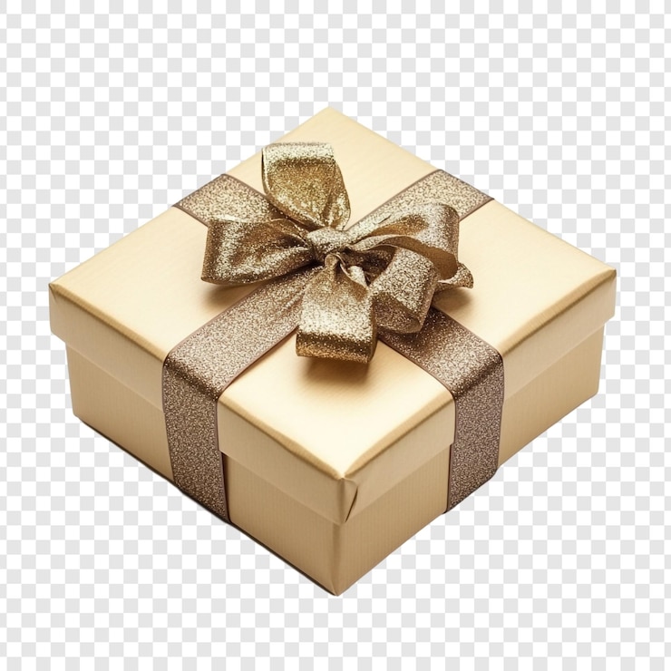 Gratis PSD elegant gold gift box with glittery bow