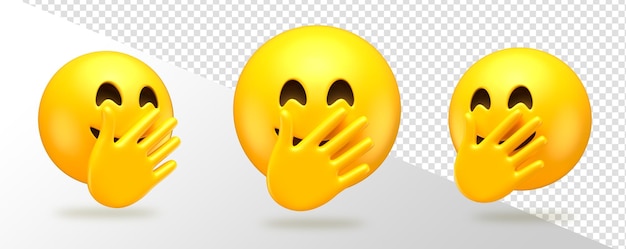 emoji with a hand covering the mouth in 3d render with transparent background