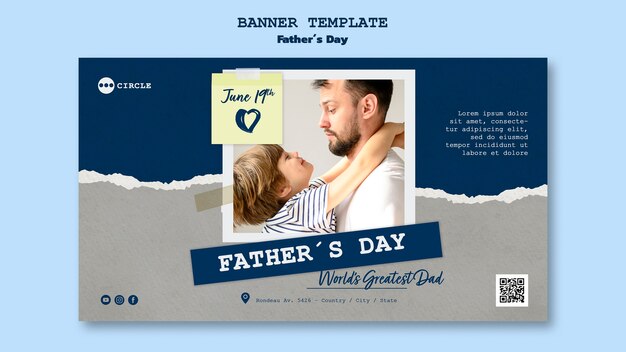 fathers day horizontal banner template with torn paper design