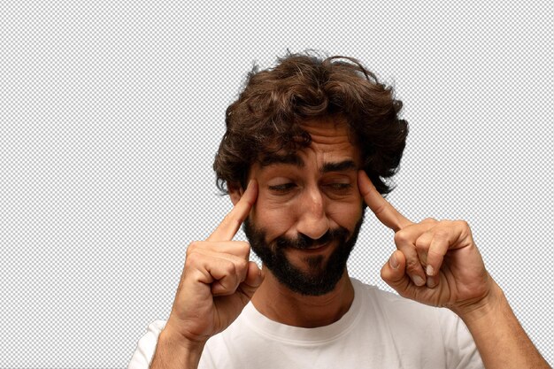 feeling confused or doubting concentrating on an idea looking to copy space on side