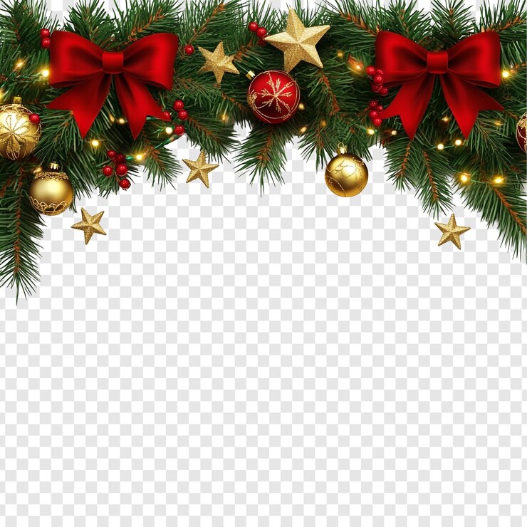 Gratis PSD festive christmas border with ornaments and bows