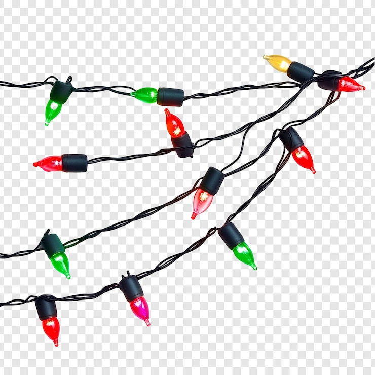 Gratis PSD festive colorful christmas lights string glowing bulbs holiday decoration