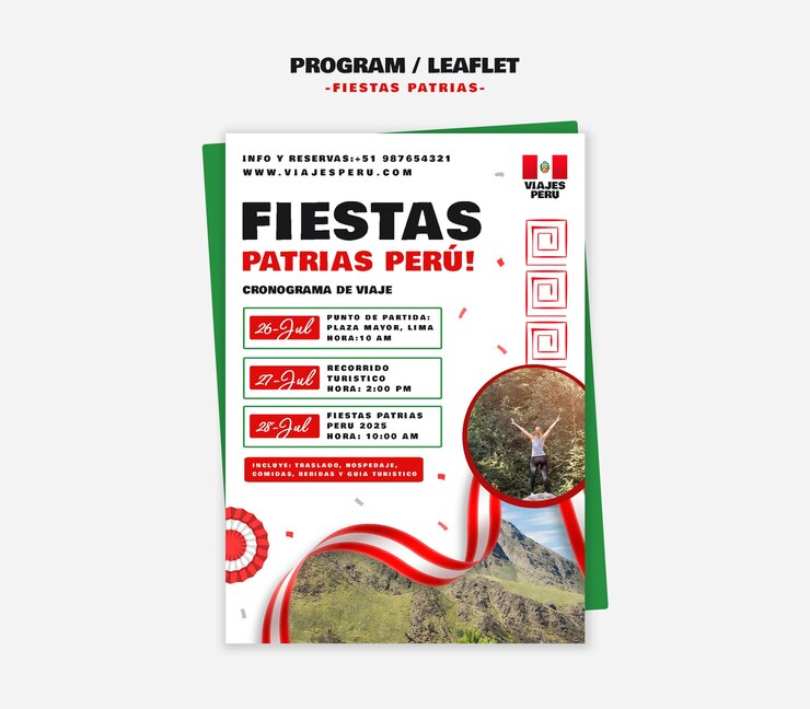 Gratis PSD fiestas patrias perú: travel itinerary flyer template