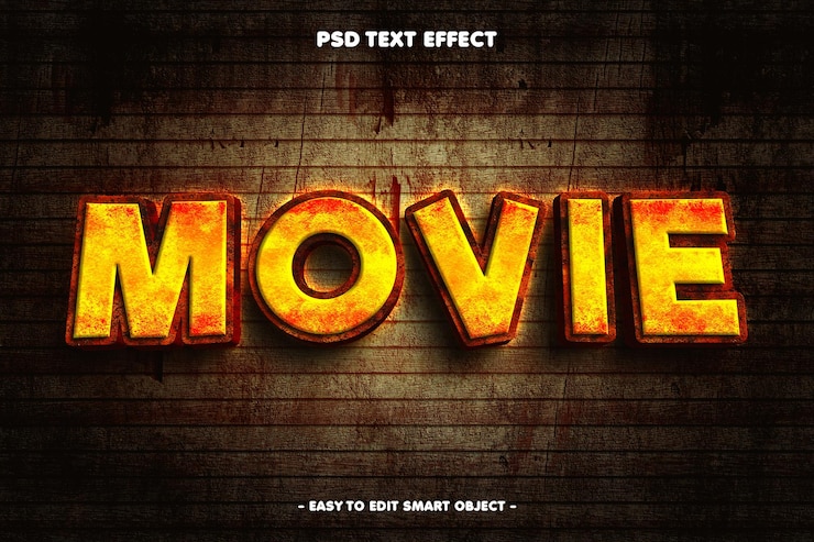 Gratis PSD filmrustet teksteffekt på trebakgrunn