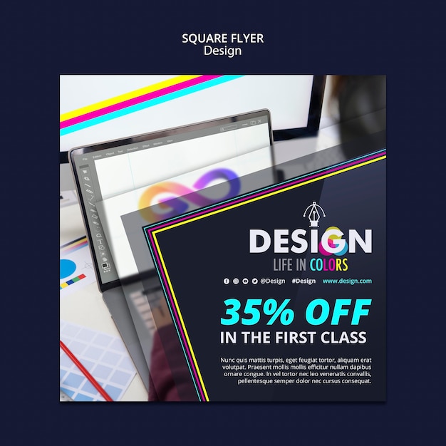 Firkantet flyermal for grafisk design-yrket
