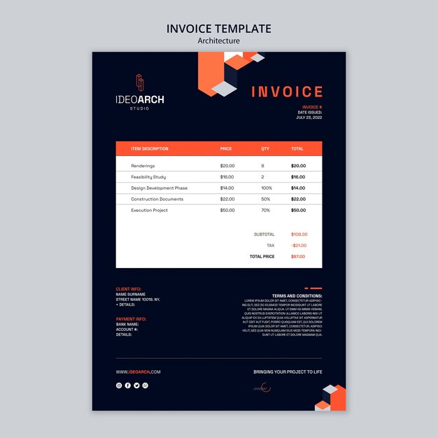 Flat design architecture invoice template