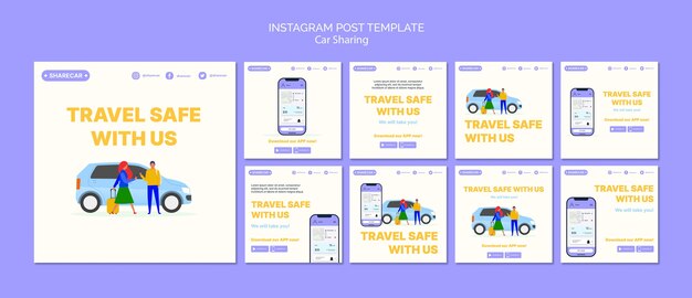 Flat design car sharing instagram posts