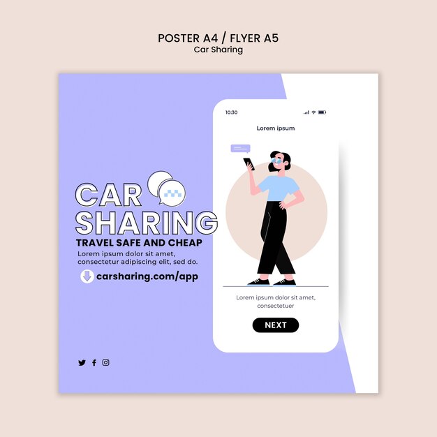 flat design car sharing square flyer template