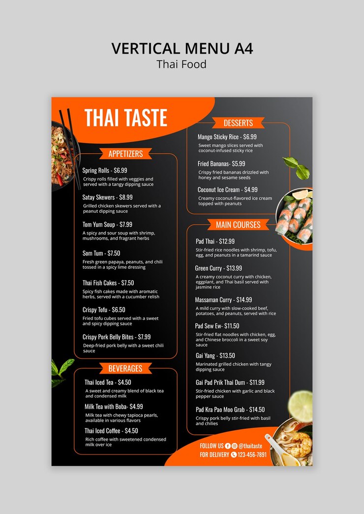 Gratis PSD flat design delicious thai food template