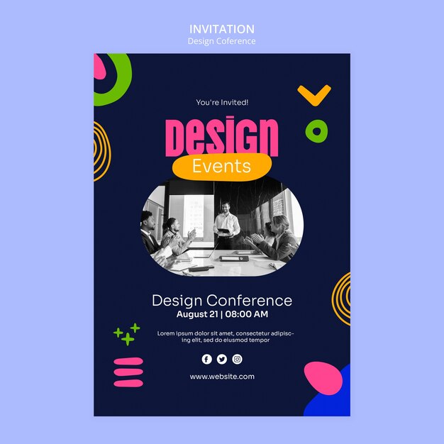 Flat design invitasjonsmal for designkonferanse
