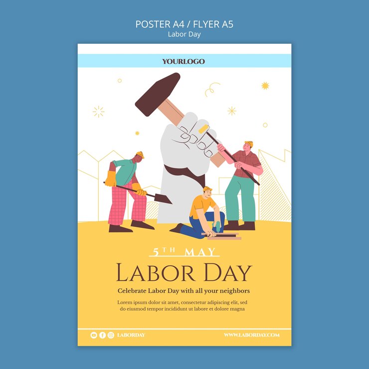 Gratis PSD flat design labor day dag mal