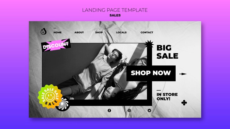 Gratis PSD flat design of sale landing page template