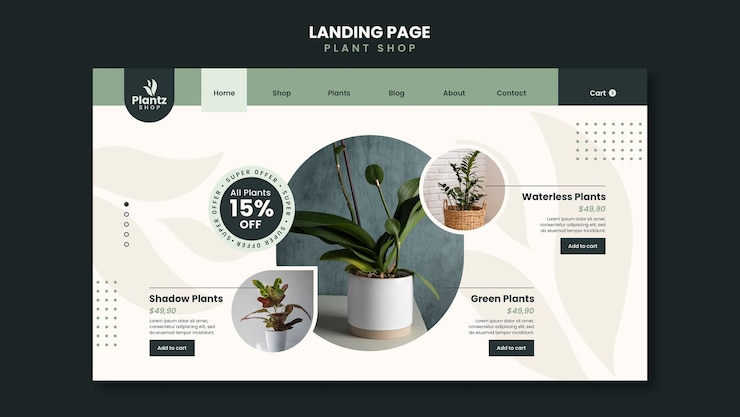 Gratis PSD flat design plant care landing page