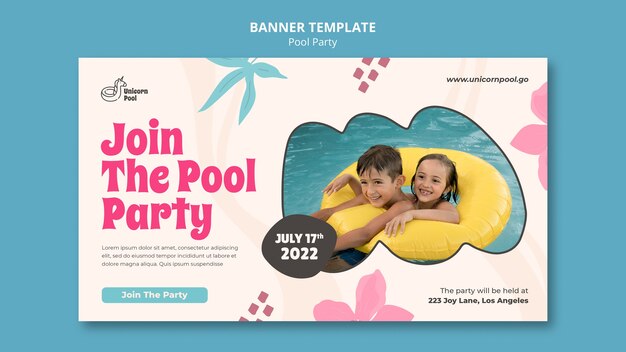 Flat design pool party banner template
