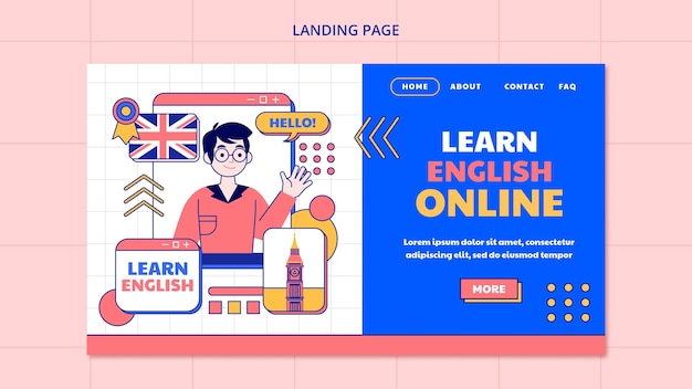 Flat design språkopplæring webmal