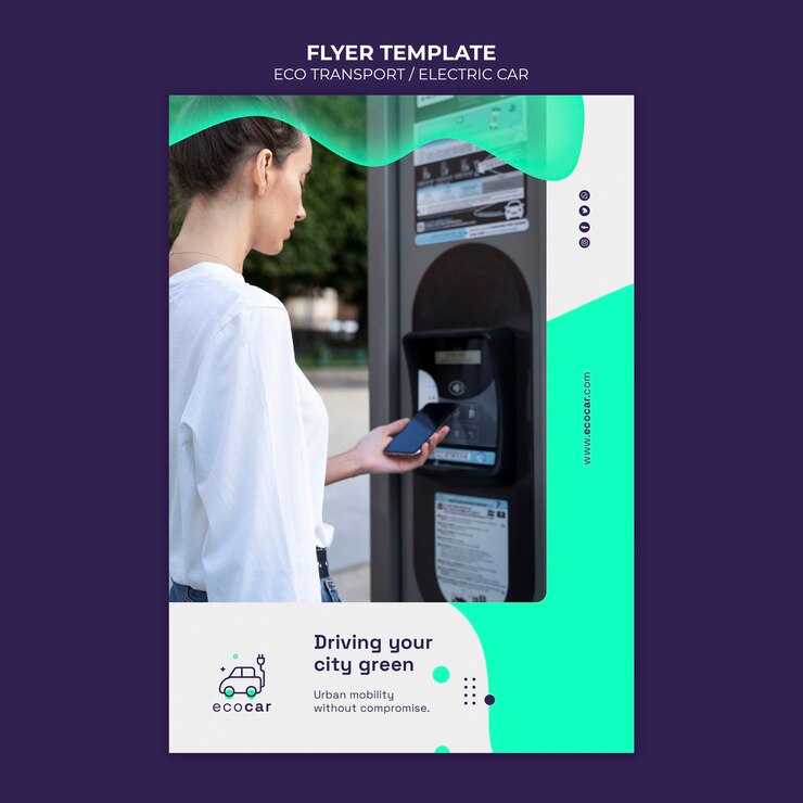 Gratis PSD flyermalen for flat design miljøvennlig transport