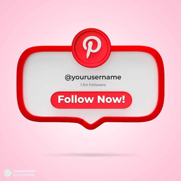 Gratis PSD follow us on pinterest social media 3d render banner