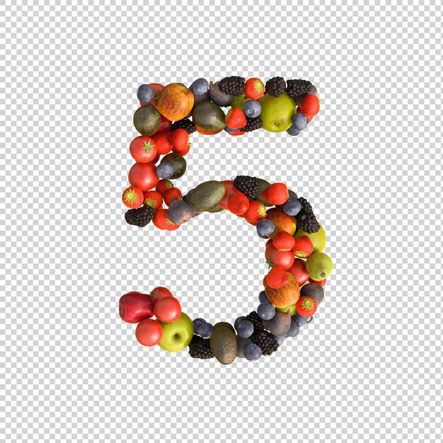 fresh fruits alphabet on transparent background