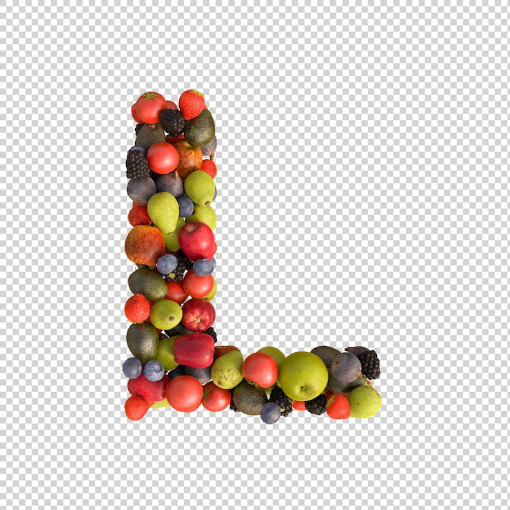 Gratis PSD fresh fruits alphabet on transparent background