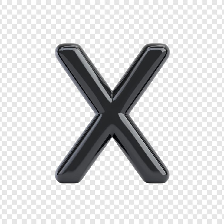 Gratis PSD glossy black letter x 3d render of a shiny x