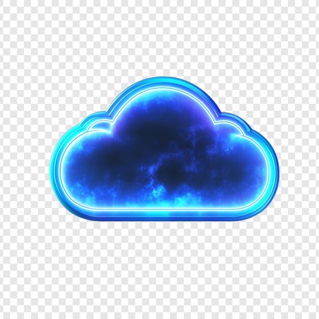 Glowing Neon Blue Cloud Computing Icon