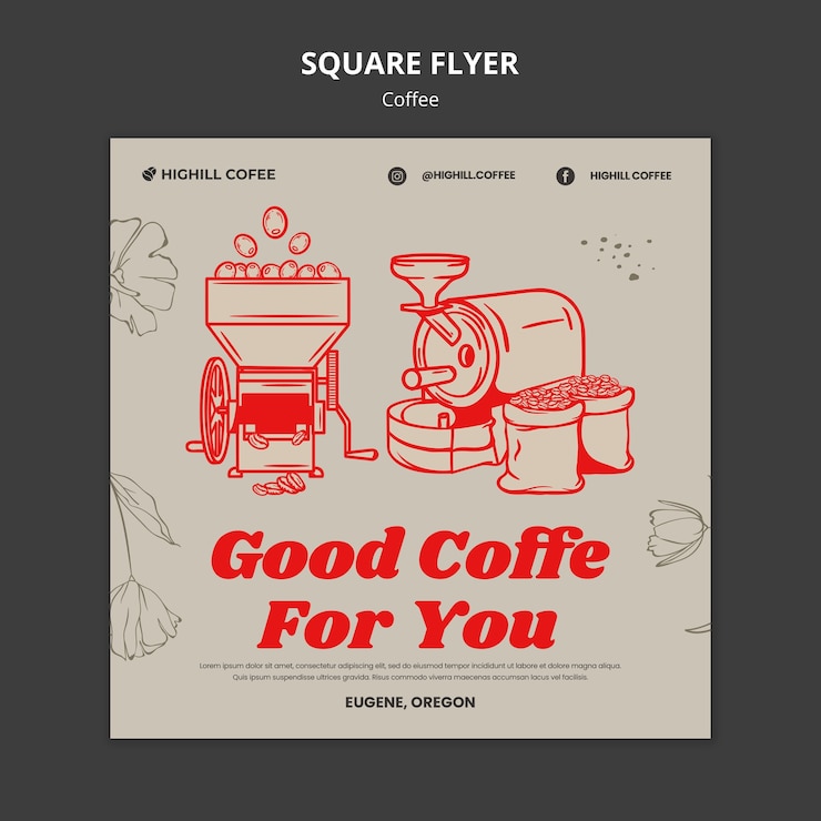 Gratis PSD hand drawn coffee square flyer template