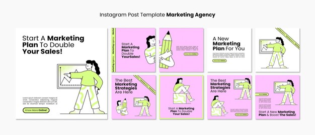Hand drawn marketing agency instagram posts