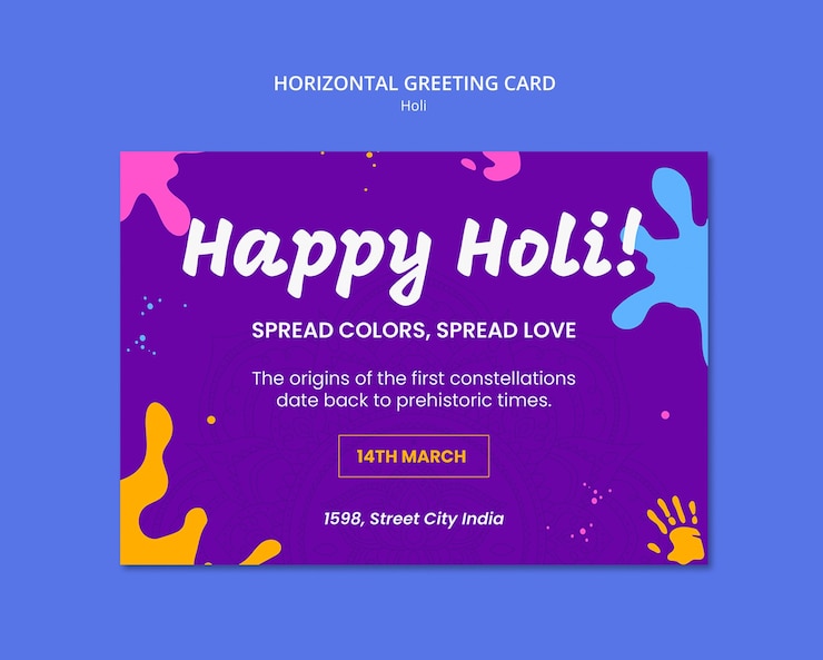 Gratis PSD happy holi greeting card
