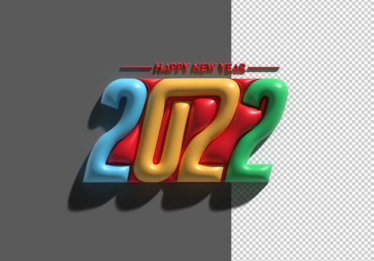 Gratis PSD happy new year 2022 3d render transparent psd file