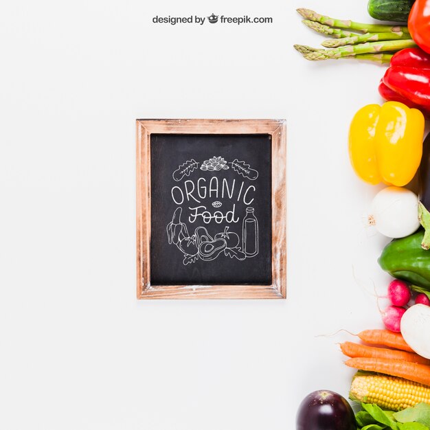 Healthy food mockup with slate