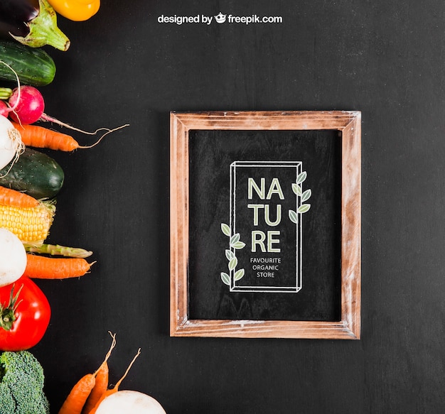 Healthy vegetables mockup with slate
