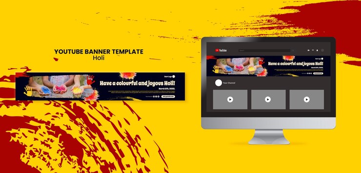Gratis PSD holi celebration youtube banner