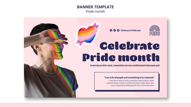 Horisontal banner-mal for Pride-måneden med LHBT-person