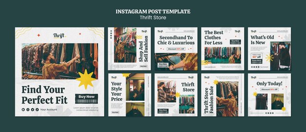 Instagram-innlegg for bruktbutikk med flatt design