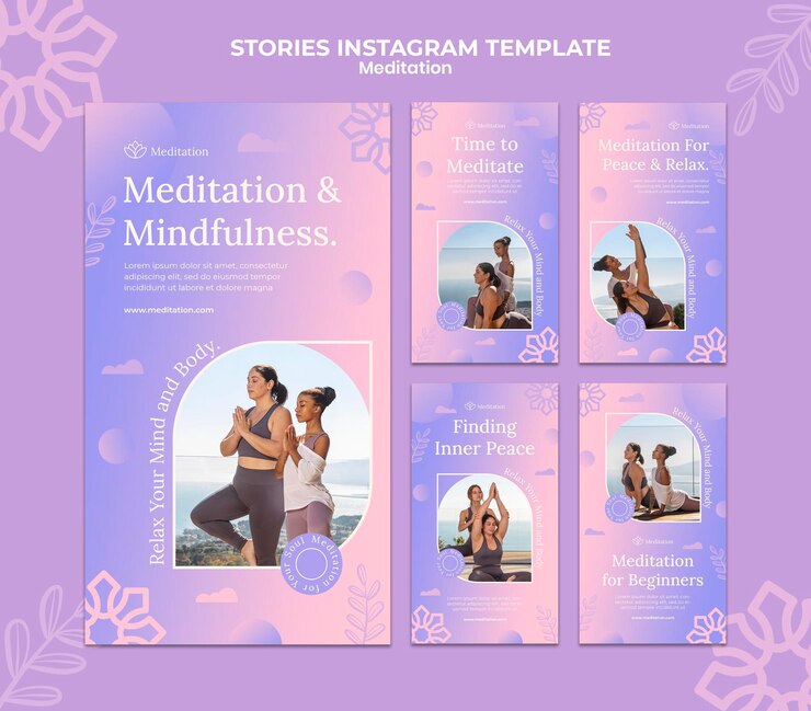 Gratis PSD instagram-storiesamling om meditasjonslivsstil