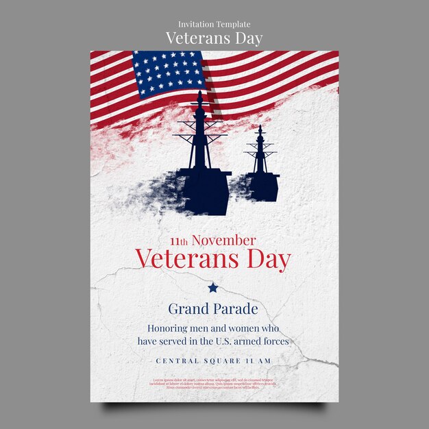 Invitasjonsmal for Veterans Day med sprukket betongtekstur