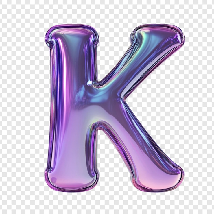 Gratis PSD iridescent purple letter k 3d render