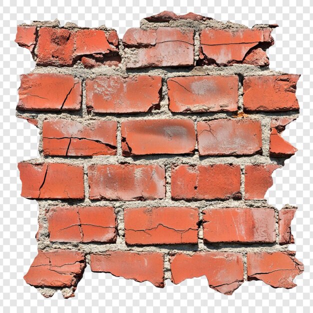 irregularly shaped section of a weathered red brick wall