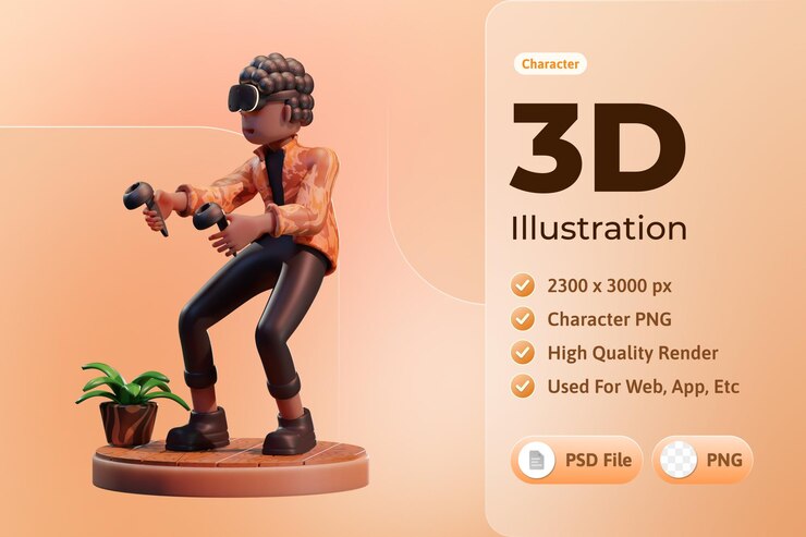 Gratis PSD karakterdreng med virtual reality-enhed metaverse 3d-illustration
