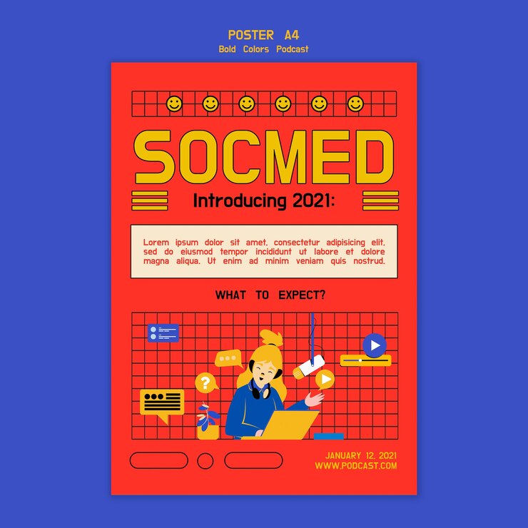Gratis PSD kreativ illustreret podcast plakat