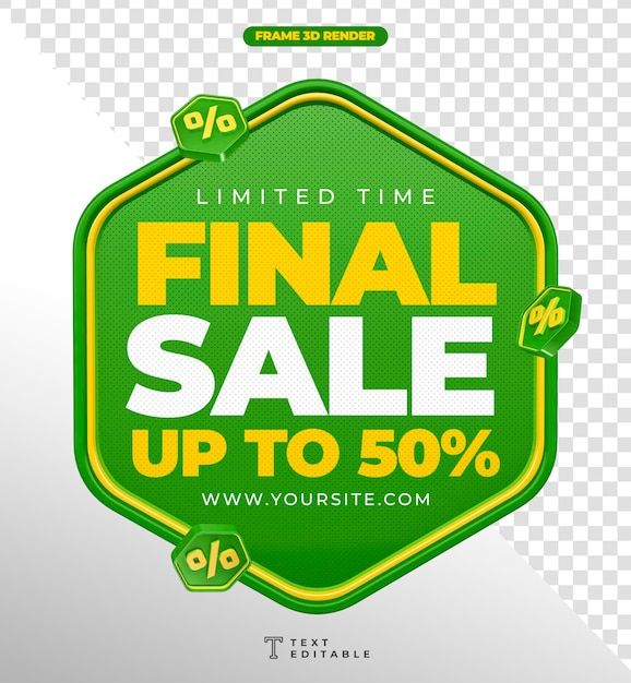 label final sale up to 50 percent off in 3d render