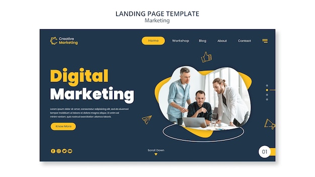 Landing page template design with people working together