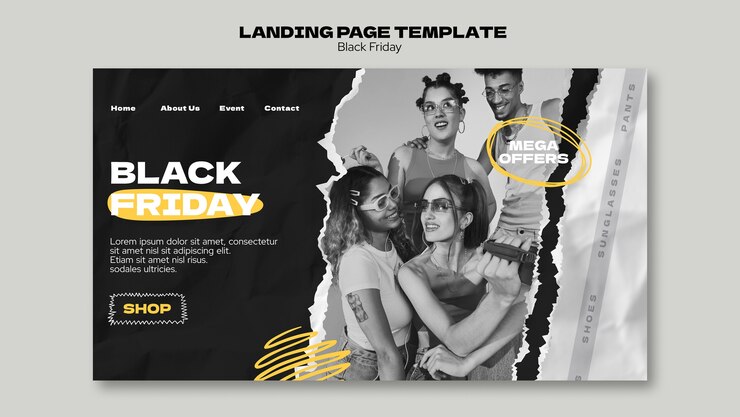Gratis PSD landing page template for black friday sales with torn paper texture