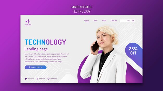 Landing page template for modern technology with smartphone